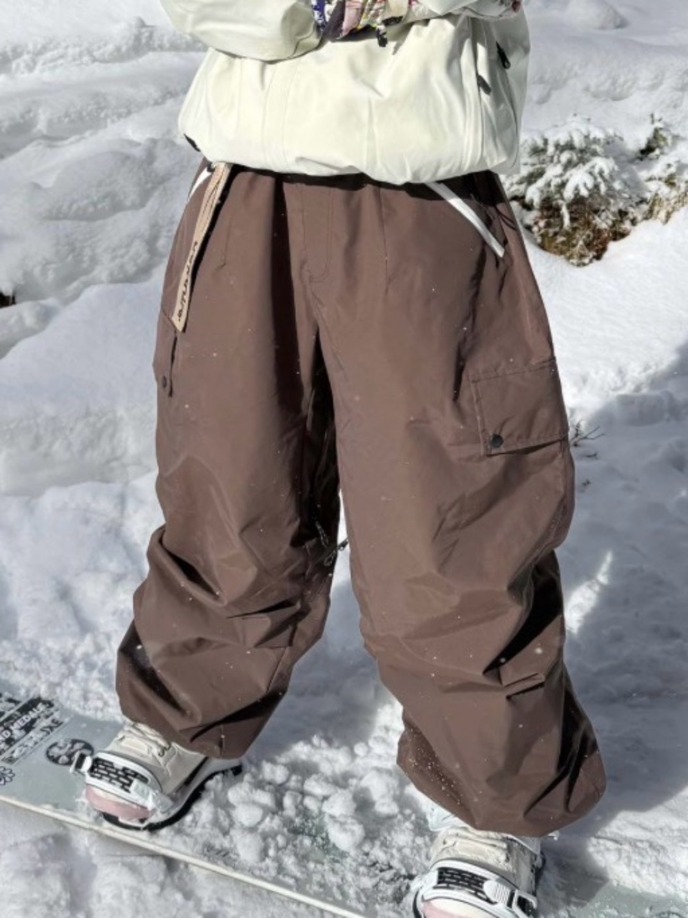 Gsou Snow Women's Coffee Baggy Wear-resistant Waterproof Snow Pants